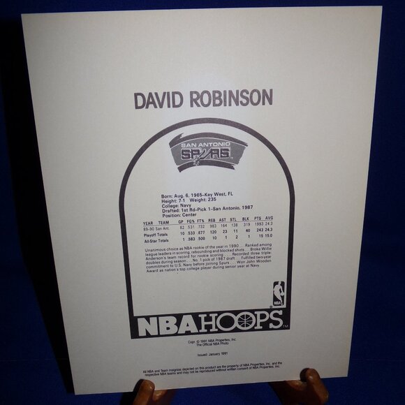 Vintage OFFICIAL NBA HOOPS BASKETBALL PRINT DAVID ROBINSON - SAN ANTONIO SPURS - Picture 2 of 3